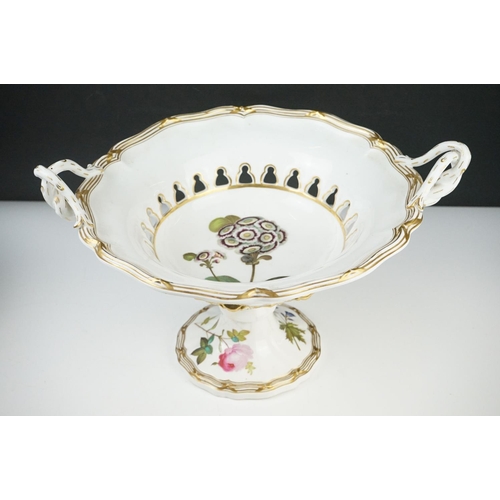 56 - 19th century Davenport Longport Footed Comport decorated with flowers, 23cm high together with Blanc... 