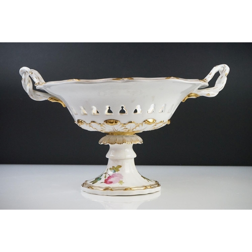 56 - 19th century Davenport Longport Footed Comport decorated with flowers, 23cm high together with Blanc... 