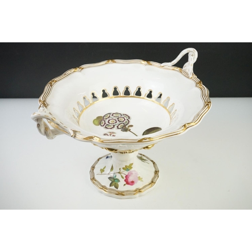 56 - 19th century Davenport Longport Footed Comport decorated with flowers, 23cm high together with Blanc... 