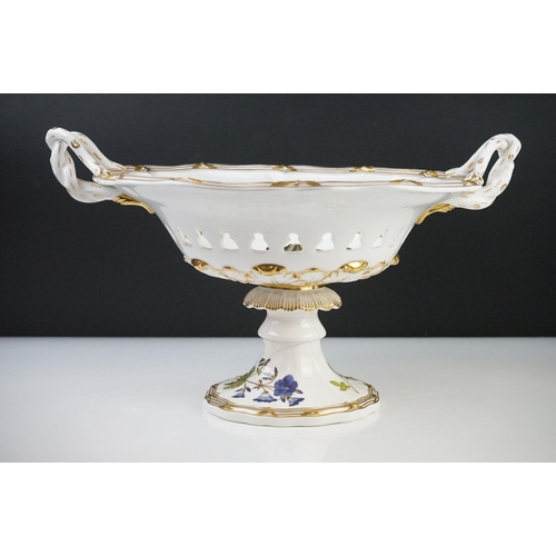 56 - 19th century Davenport Longport Footed Comport decorated with flowers, 23cm high together with Blanc... 