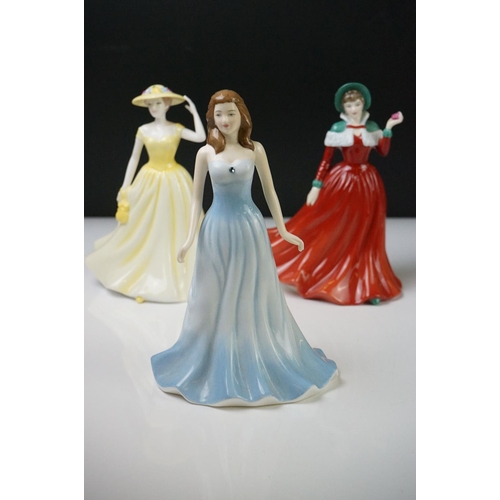 57 - Eleven Royal Doulton Figurines including Christmas Morn HN3212, Emma HN3208, Esmeralda HN2168, Fragr... 