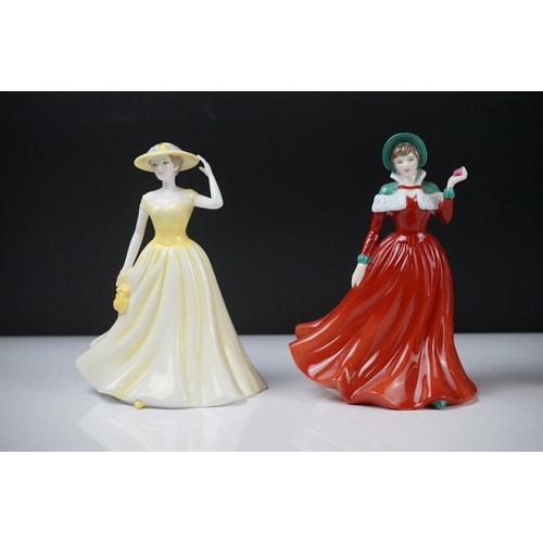 57 - Eleven Royal Doulton Figurines including Christmas Morn HN3212, Emma HN3208, Esmeralda HN2168, Fragr... 