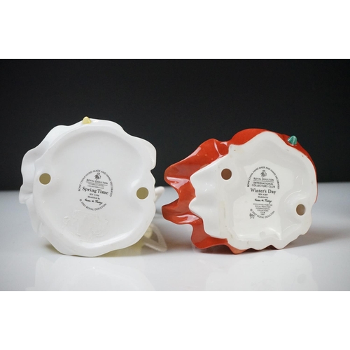 57 - Eleven Royal Doulton Figurines including Christmas Morn HN3212, Emma HN3208, Esmeralda HN2168, Fragr... 