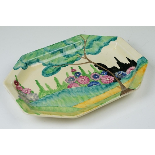 6 - Clarice Cliff Pottery Bizarre Octagonal Plate decorated in the Sandon pattern, 25cm long