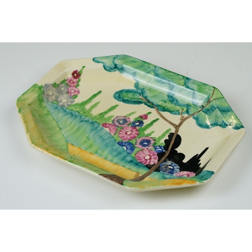 6 - Clarice Cliff Pottery Bizarre Octagonal Plate decorated in the Sandon pattern, 25cm long