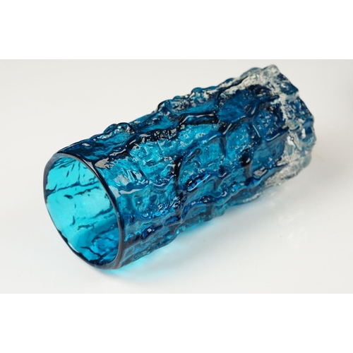 8 - Two Whitefriars Textured Bark Glass Vase, model 9689, in the Kingfisher Blue colour, 15cm high