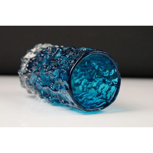 8 - Two Whitefriars Textured Bark Glass Vase, model 9689, in the Kingfisher Blue colour, 15cm high