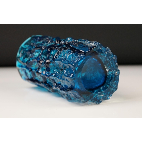 8 - Two Whitefriars Textured Bark Glass Vase, model 9689, in the Kingfisher Blue colour, 15cm high