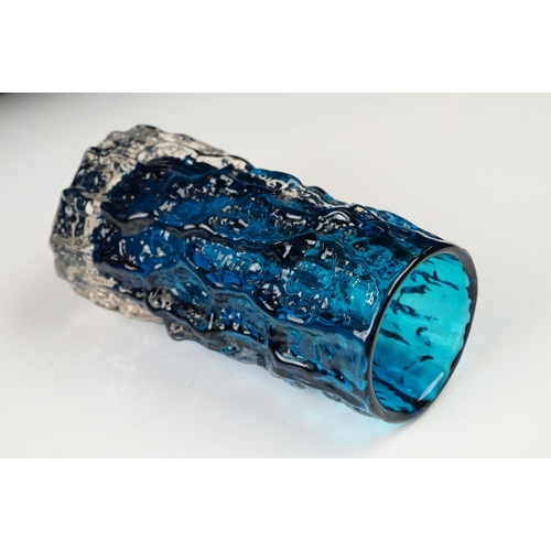 8 - Two Whitefriars Textured Bark Glass Vase, model 9689, in the Kingfisher Blue colour, 15cm high