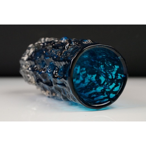 8 - Two Whitefriars Textured Bark Glass Vase, model 9689, in the Kingfisher Blue colour, 15cm high