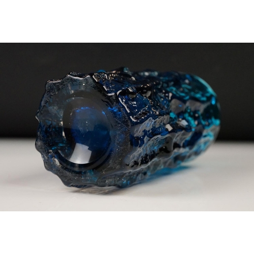 8 - Two Whitefriars Textured Bark Glass Vase, model 9689, in the Kingfisher Blue colour, 15cm high