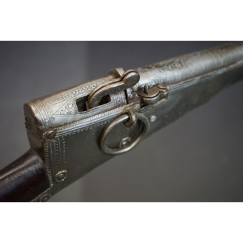 160 - An Early 19th Century Indian Matchlock Rifle With White Metal Furniture.