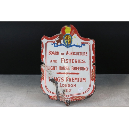 193 - Early 20th century Crest Shaped Enamel Sign ' Board of Agricultural and Fisheries Light Horse Breedi... 