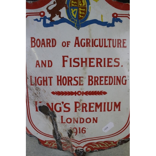 193 - Early 20th century Crest Shaped Enamel Sign ' Board of Agricultural and Fisheries Light Horse Breedi... 