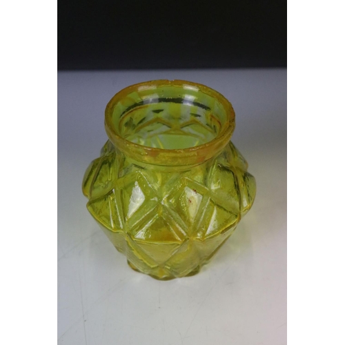 100 - Set of Eight Victorian Moulded Glass Tea Light Holders of varying colours, with geometric diamond-sh... 