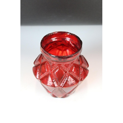 100 - Set of Eight Victorian Moulded Glass Tea Light Holders of varying colours, with geometric diamond-sh... 