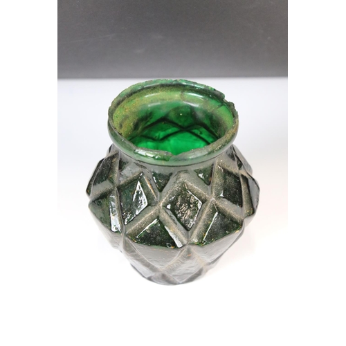 100 - Set of Eight Victorian Moulded Glass Tea Light Holders of varying colours, with geometric diamond-sh... 