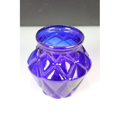 100 - Set of Eight Victorian Moulded Glass Tea Light Holders of varying colours, with geometric diamond-sh... 