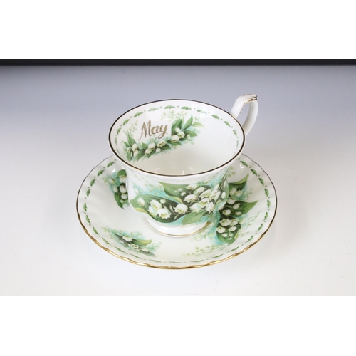 117 - Royal Albert ' Flower of The Month Series ' tea ware, to include 9 x boxed teacups & saucers (Januar... 