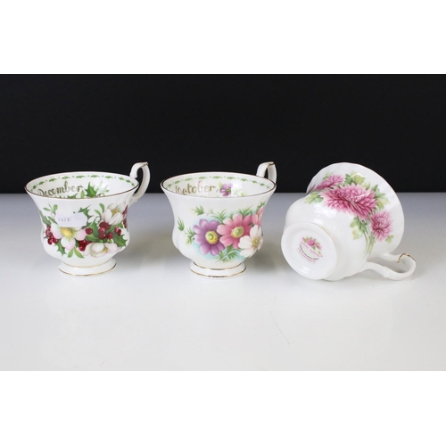 117 - Royal Albert ' Flower of The Month Series ' tea ware, to include 9 x boxed teacups & saucers (Januar... 