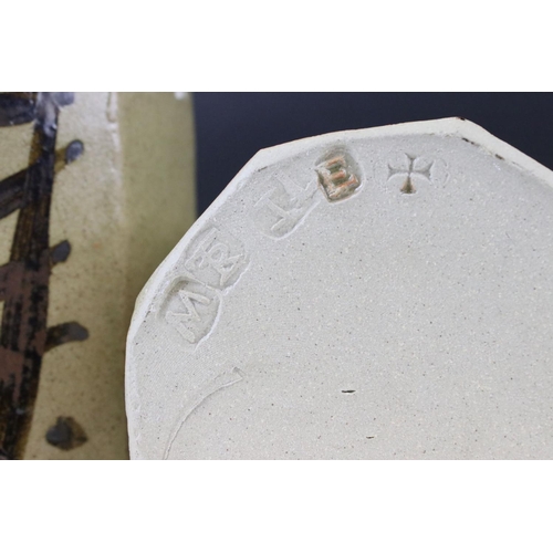 111 - Two Jeremy Leach Studio Pottery stoneware octagonal pots, with Oriental character-style decoration, ... 