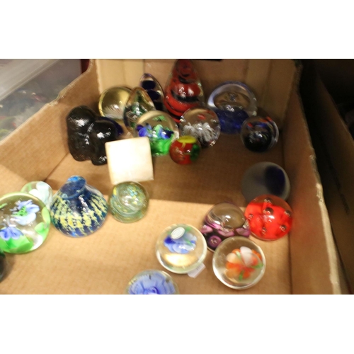 122 - Large Collection of over 70 glass paperweights in a variety of colours and sizes, featuring millefio... 