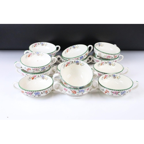 129 - Copeland Spode ' Chinese Rose ' pattern dinner ware to include 12 x soup bowls & saucers, 2 x small ... 