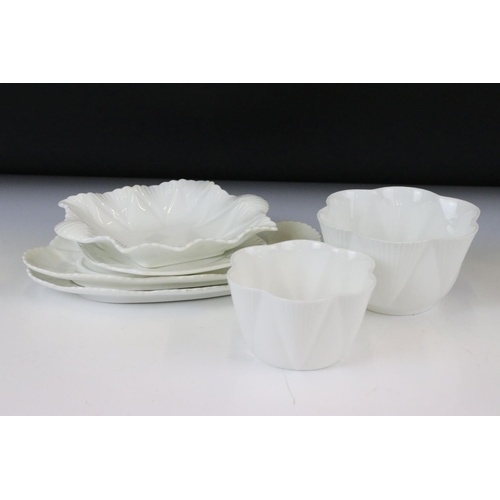 131 - Shelley & Foley Dainty White Tea Wares of moulded lobed form, with leaf decoration (Shelley reg no. ... 