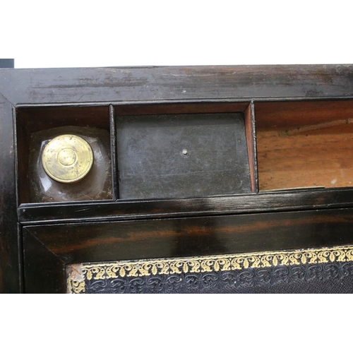 183 - Victorian Brass Bound Burr Walnut Writing Slope, with fitted interior containing two glass inkwells ... 