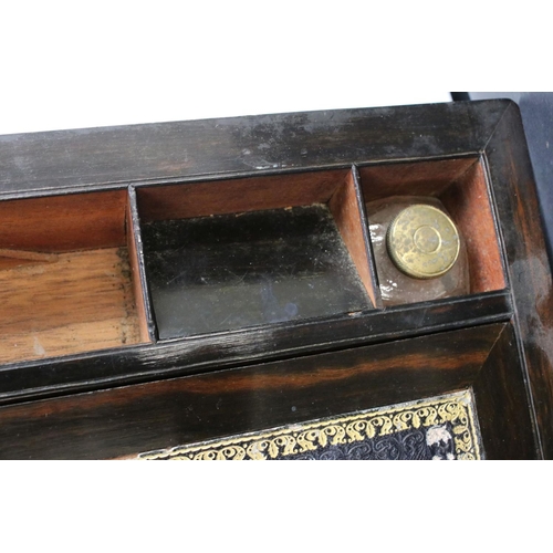 183 - Victorian Brass Bound Burr Walnut Writing Slope, with fitted interior containing two glass inkwells ... 