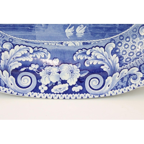 133 - 19th Century blue and white meat plate depicting Wistow Hall, Leicestershire. 49cm long x 39.5cm wid... 