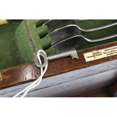 189 - Early 20th Century Mahogany Cased Walker & Hall Canteen of Cutlery, the three tiers holding a suite ... 