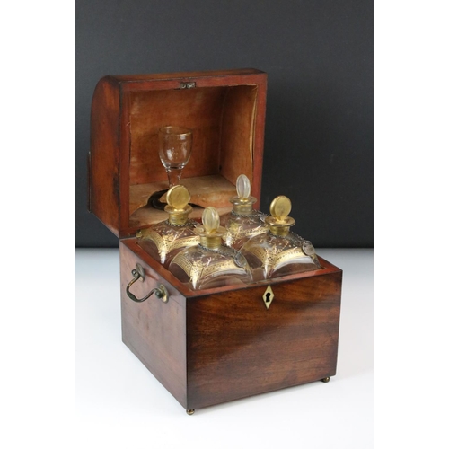 191 - George III Mahogany Decanter Box, the hinged lid opening to a fitted interior holding four gilt deco... 