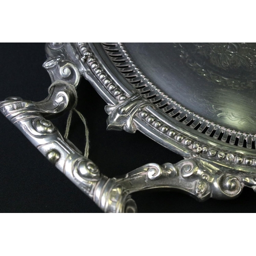 199 - Large Mappin and Webb Silver Plated Oval Serving Tray with shaped gadrooned edge, foliate engraved c... 