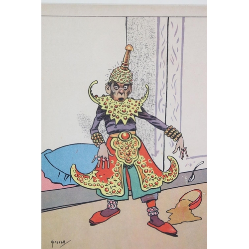 149 - John Hassall (1868-1948) Early 20th century Framed Print of a Monkey Sultan, circa 1907