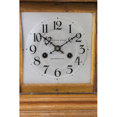 150 - Early 20th Century ' R.A Jones & Sons ' Oak Cased Striking Mantle Clock with silvered dial, Arabic n... 