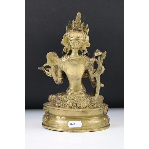 152 - Tibetan Buddhist Bronze of Goddess White Tara in a seated position, measures 21.5cm high