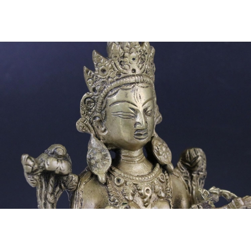 152 - Tibetan Buddhist Bronze of Goddess White Tara in a seated position, measures 21.5cm high