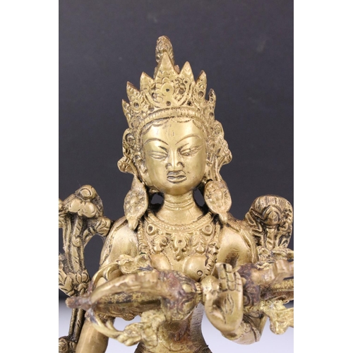 152 - Tibetan Buddhist Bronze of Goddess White Tara in a seated position, measures 21.5cm high