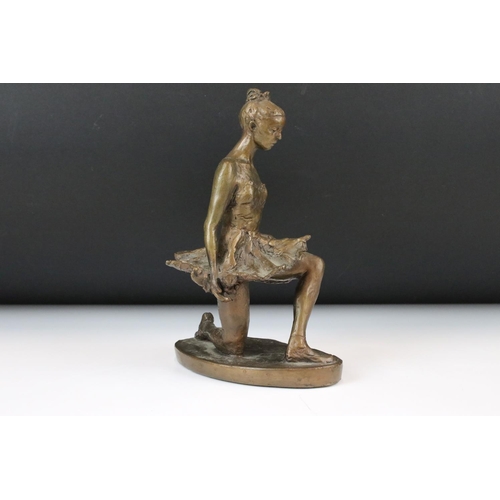 153 - Nathan David - ' Curtain Call ' Patinated Bronze of a kneeling ballerina, signed in cast, applied pl... 