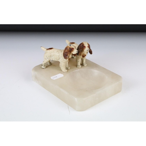 170 - Art Deco Alabaster Ashtray mounted by a pair of cold painted Spaniels (15cm long), together with a m... 