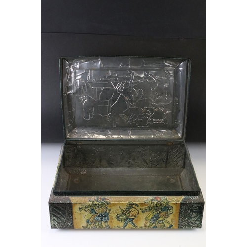 178 - Two Chinese-style Biscuit Tins to include a bombe-shaped example - 31.5cm wide (containing a collect... 