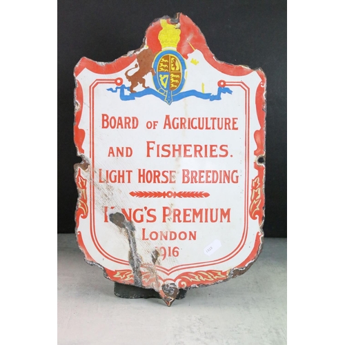 193 - Early 20th century Crest Shaped Enamel Sign ' Board of Agricultural and Fisheries Light Horse Breedi... 