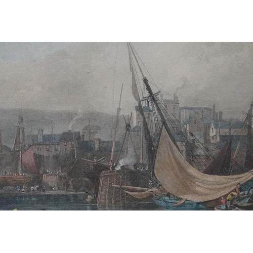 10 - 19th Century ' Brixham ' coloured engraving depicting a harbour scene, engraved by E. Finden, framed... 