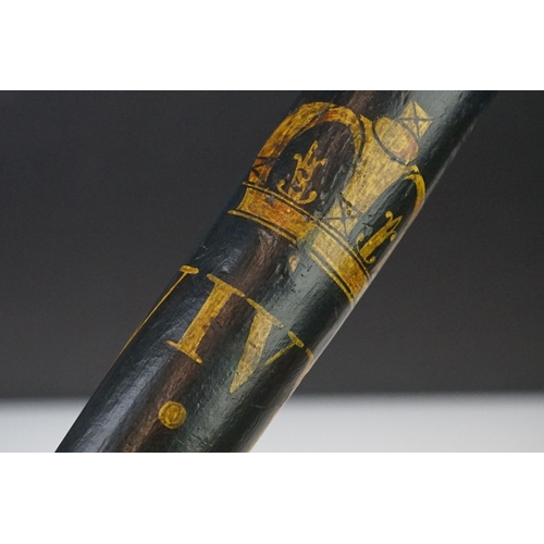 12 - Wooden police truncheon with painted 'William IV' initials and crown, on a dark blue painted ground,... 