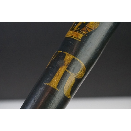 12 - Wooden police truncheon with painted 'William IV' initials and crown, on a dark blue painted ground,... 