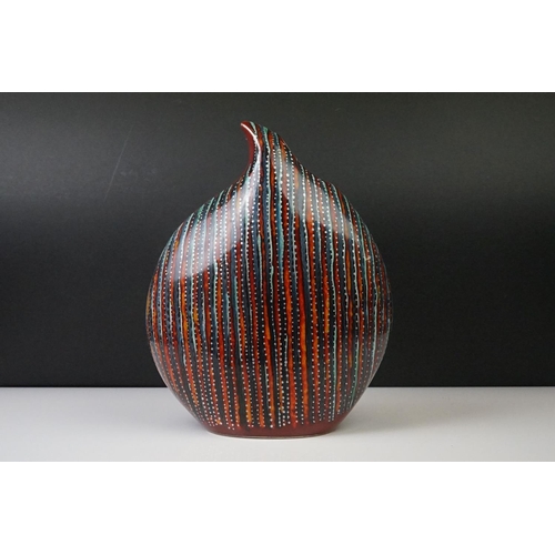 13 - Anita Harris ' Teardrop ' vase decorated with blue vertical stripes on a red ground, approx 30cm hig... 