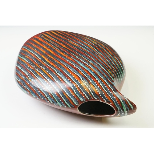 13 - Anita Harris ' Teardrop ' vase decorated with blue vertical stripes on a red ground, approx 30cm hig... 