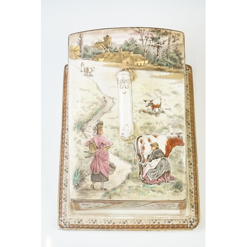 14 - Victorian Cheese Dish of wedge form, transfer printed with milkmaids and dairy scenes in the aesthet... 