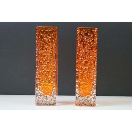 17 - Pair of Whitefriars ' Nailhead ' vases in Tangerine, from Geoffrey Baxter's Textured range, pattern ... 